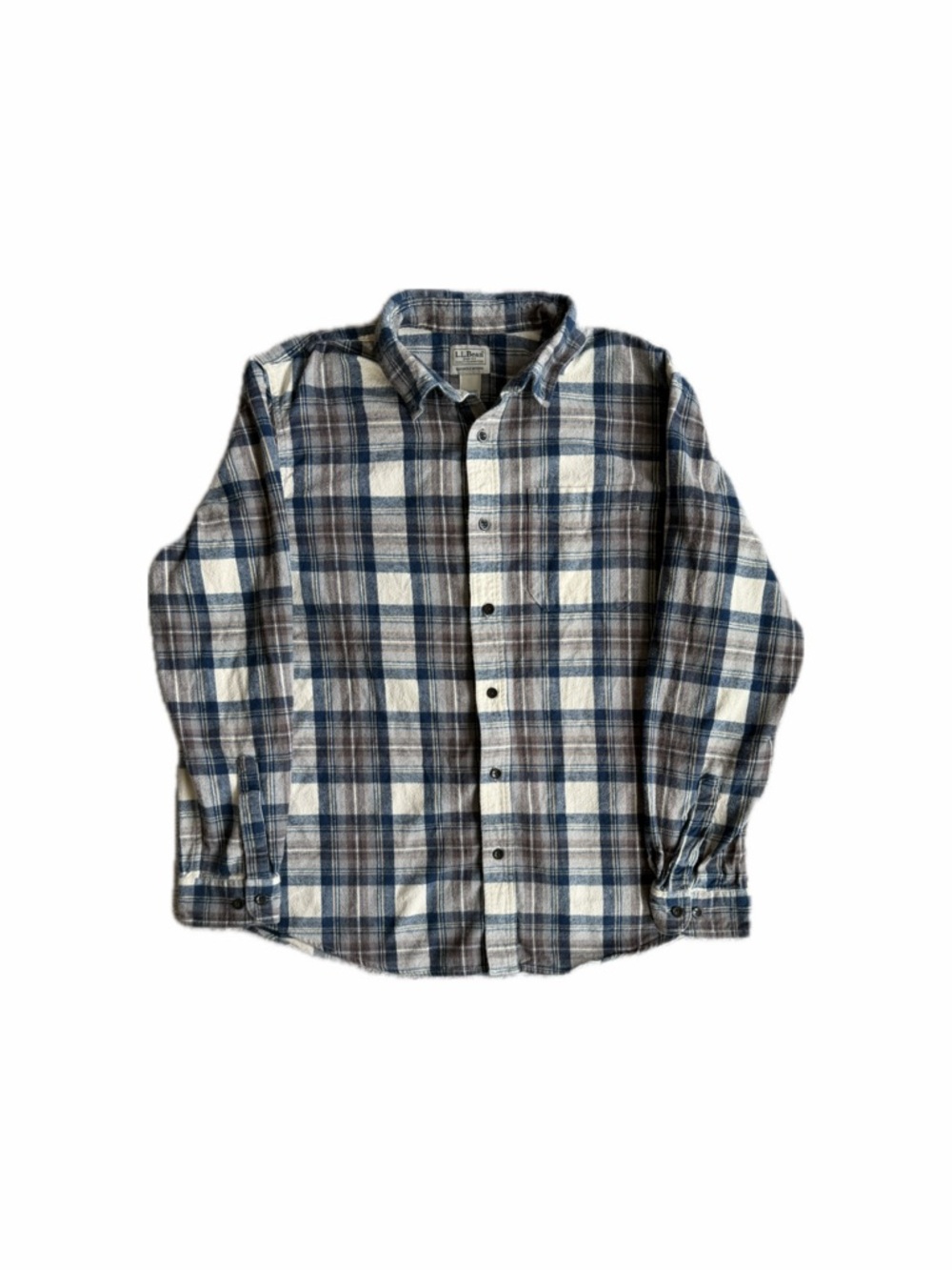 L.L. Bean Blue and White Plaid Button-Down Shirt — Size Large